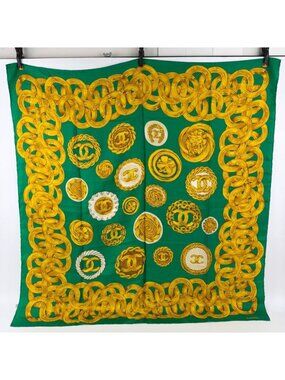 Chanel CC Logo Scarf Silk Multicolor Vintage